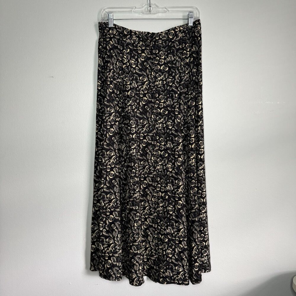 Woolrich Button Front Skirt Womens Medium Black Floral Midi Whimsygoth Cottage